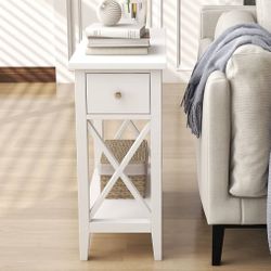 Flip Top Open Nightstand / End Table With Drawer And Charging Station 