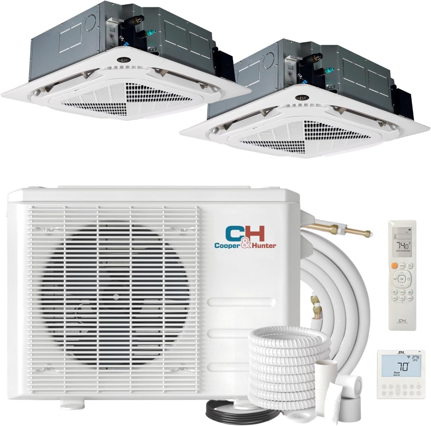 Cooper&Hunter 28,000 BTU Multi Zone, Dual 12,000 + 18,000 BTU Ductless Mini Split Ceiling Cassette Air Conditioner Heat Pump including 25ft Installati
