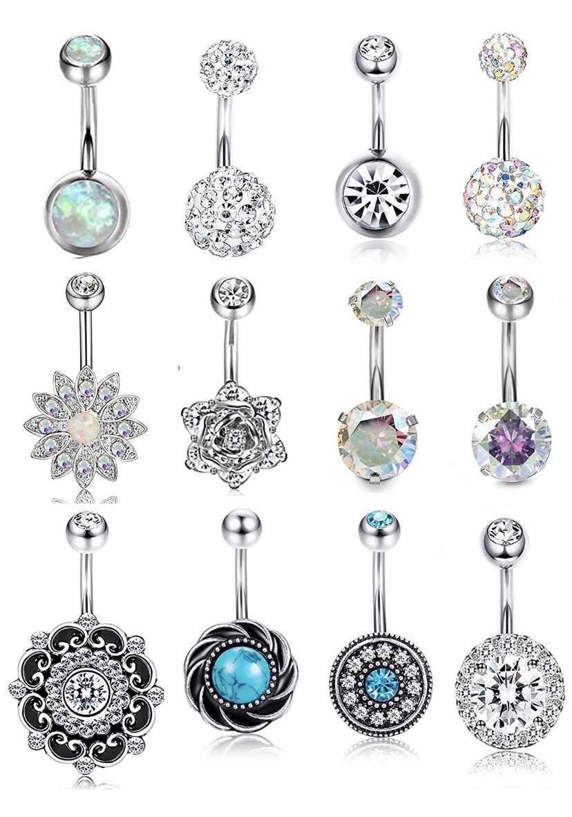 Dangle Belly Button Rings for Women Navel Barbell Body Jewelry Piercing 14G Opal CZ Inlaid