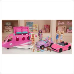 Mega Barbie Ultimate Collection: Dreamplane Jet, 2 Vehicles (Purple Off-Road Jeep & Pink Convertible), 5 Dolls (Including Ken), Pets & Accessories Lot