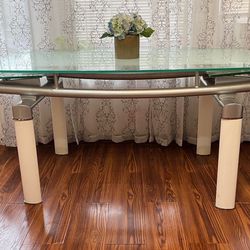 Glass Top Modern Dining Table W/extension Leaf