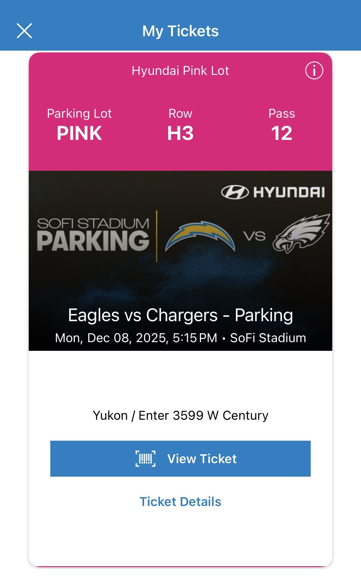 Pink Pass Chargers Eagles MNF!