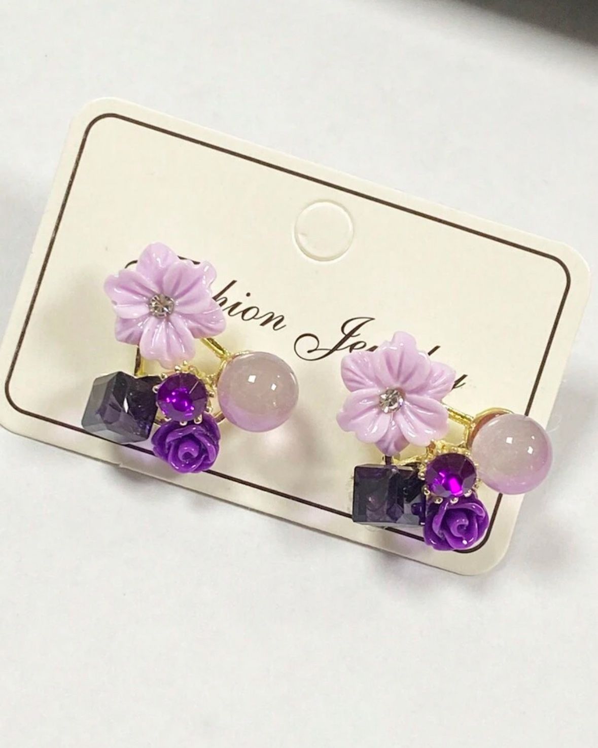 Purple Flower Earrings With Purple Gems