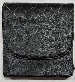 Deepa Gurnani Black Quilted Leather Pouch Case Gold Stitching