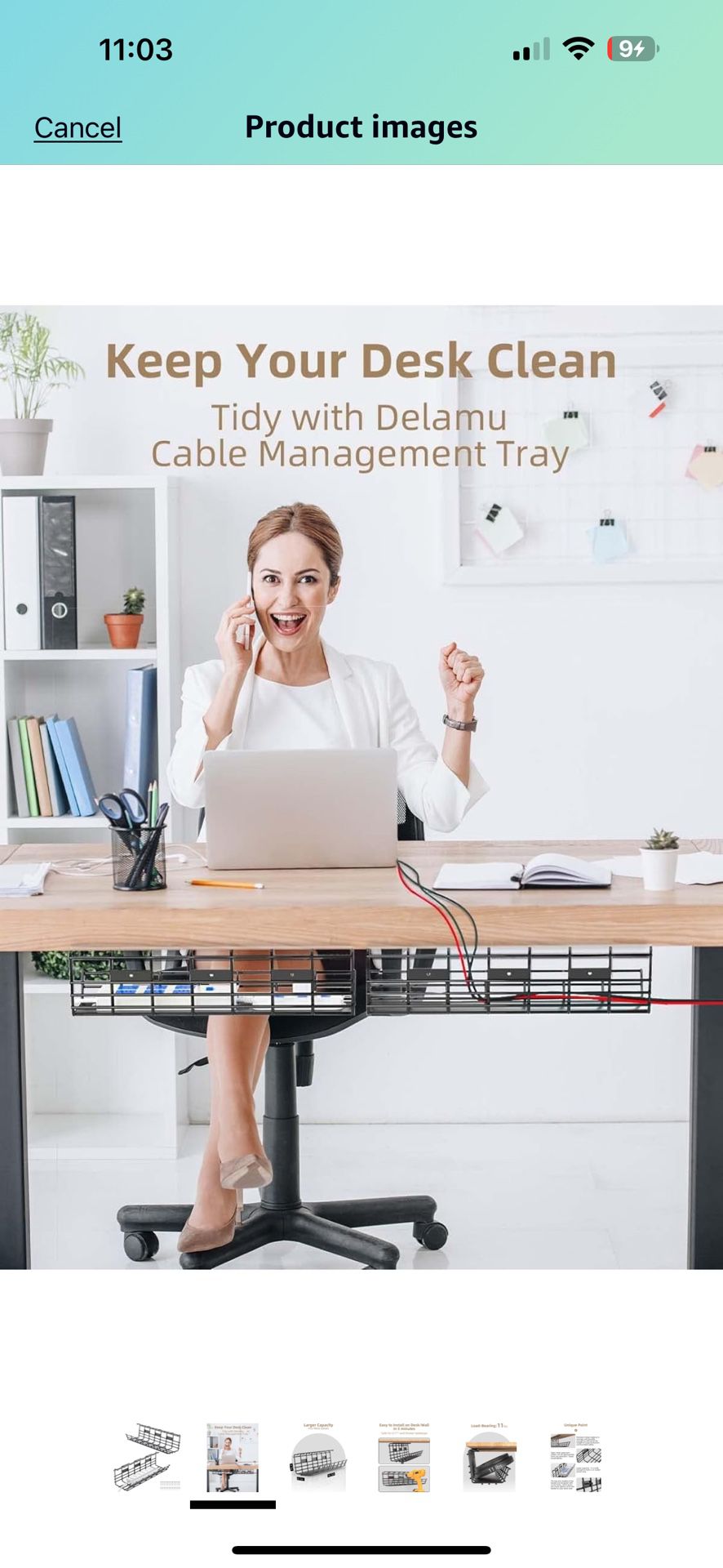 2 Pack Under Desk Cable Management Tray, 16.5'' Desk Cable Organizer Metal Wire Cord Management Under Desk Organizer for Office, Home, Black