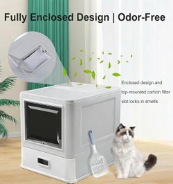 Enclosed Stainless Steel Cat Litter Box with Lid & Drawer