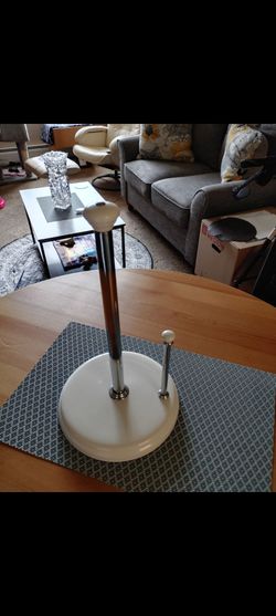 New White Ceramic and Stainless Steel Paper Towel Holder