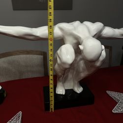 Large Saluting Man Resin Sculpture 36” Wide x 18” Tall // White