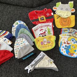 Baby Bibs/hats Beanies Lot Of 21 Pieces