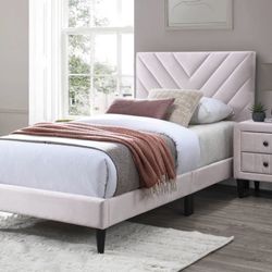 Beautiful Velvet Twin/full Size Bed,nightstand And Mattress…… on Sale 