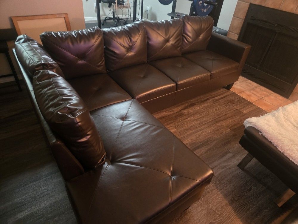 Brown Faux Leather Sectional – Like New – $200 (Daytime Pickups Only)