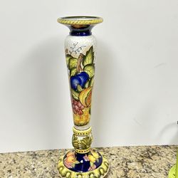 Vintage Hand painted Ceramic Candleholder with Fruits Motif
