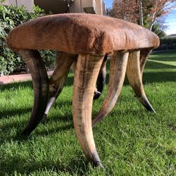 Texas Longhorn Cow Hyde & Horn Stool