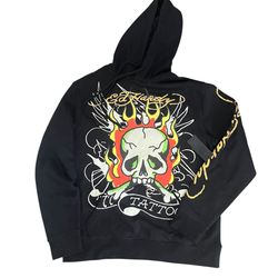 New Ed Hardy Black Skull Hoodie Tattoo Motorcycle Sweatshirt Adult Size SMALL NWT