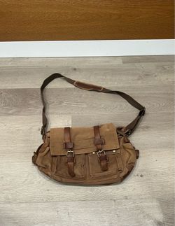 Augur Strauss & Co Messenger Bag Brown Canvas Leather Trim Medium 13” Classic
