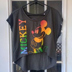 Mickey Mouse Disney World Crop Top Womens Cartoon Summer Tshirt Medium Rainbow