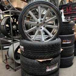 26” Brushed Face Chrome Lip Wheels Rims Tires