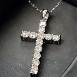 Cross With Simulated Diamond On 18" Sterling Silver Cross New In Box $130.