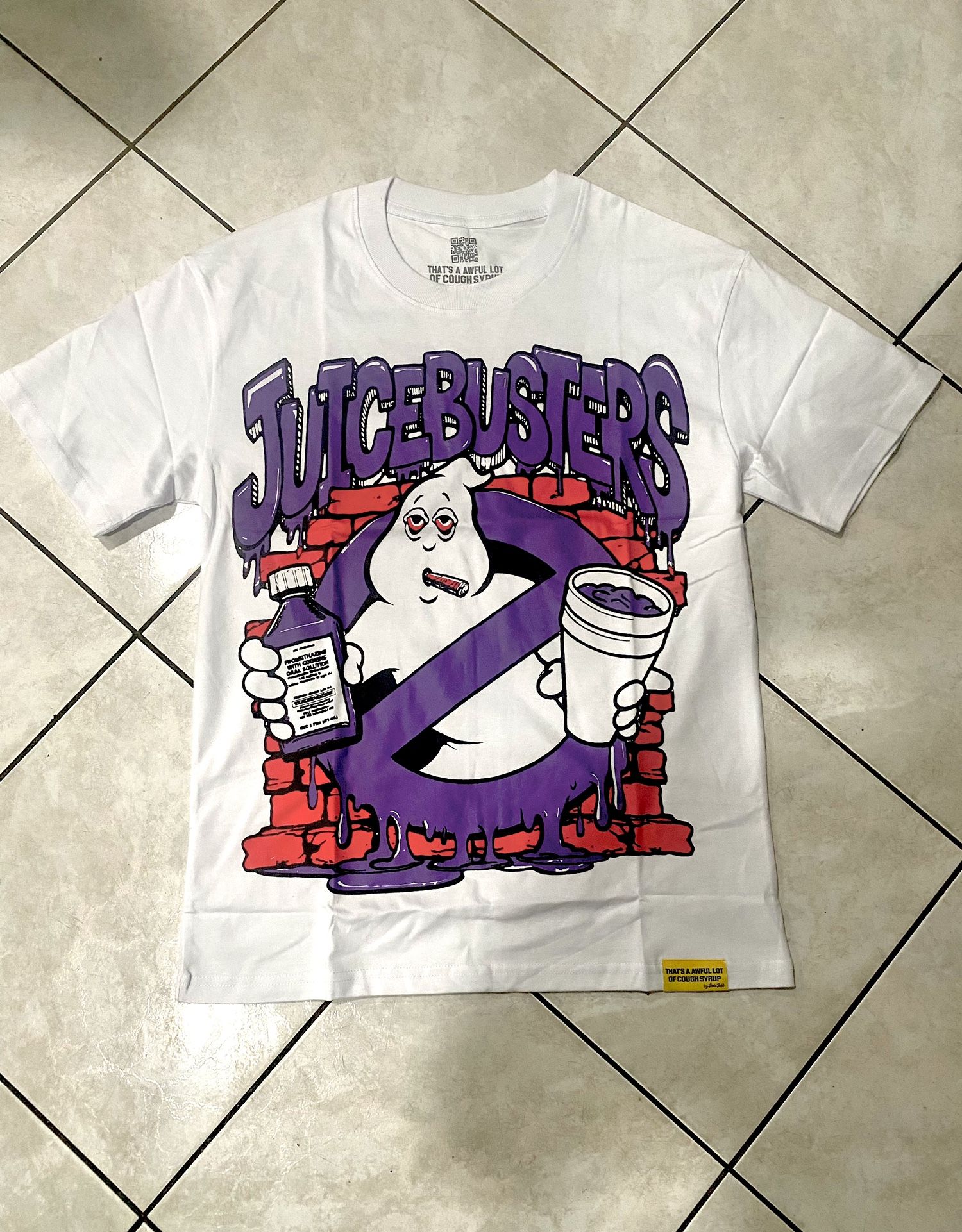 Brand New Thats A Awful Lot Of Cough Syrup Juice Busters Graphic Tee Size:S Authentic W/ Scanning QR