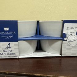 Porcelain Round Mini Taster Bowls 4 pc Set White 3.75 “ Dip Sauce 