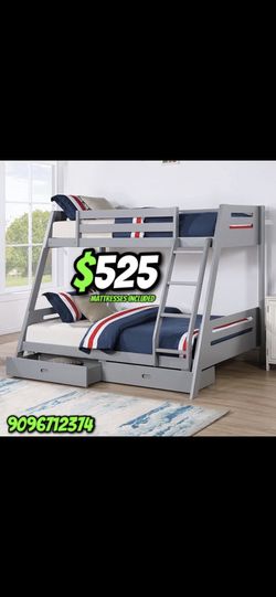 Twin/full Size Grey Bunkbed With Ortho Mattress 