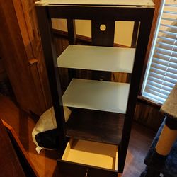 Solid wood with glass shelves and drawer