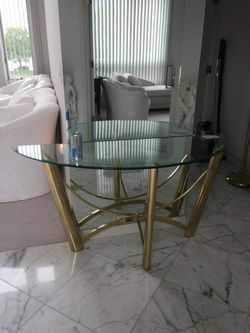 Gold and glass sofa entry table half round