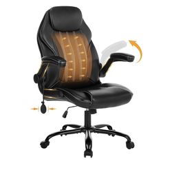 Office Desk Chair, Ergonomic Computer Chair with Padded Flip-Up Arms and Adjustable Lumbar Support, PU Leather Executive Chair with Tilt Lock and 360°