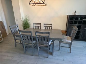 Grey Wooden Dining Table with 6 Chairs