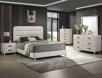 SALE!! NEW CREAM UPHOLSTERED Bedroom Set KING QUEEN $10 DOWN