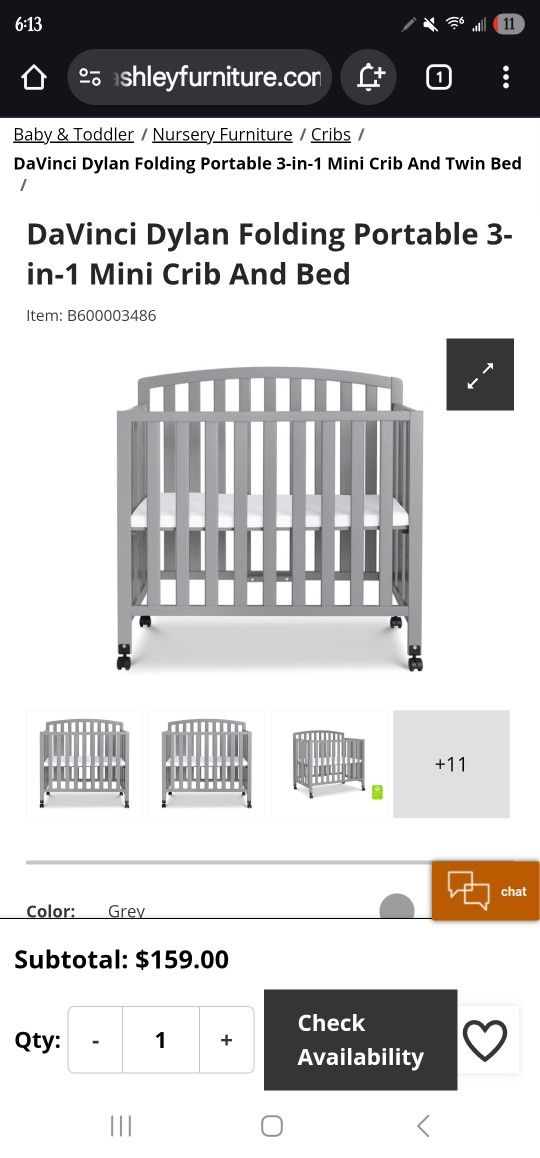 Mini Crib W/bedding