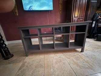 Gray Wood TV Stand with Open Shelves