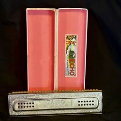 VINTAGE HOHNER ECHO HARP HARMONICA BELL METAL REEDS 57/120 M - KEY C/G - GERMANY