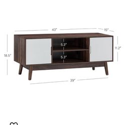  TV Stand Media, Entertainment Center with Cabinet Doors, Console Table with Storage for Living Room, Brown/White