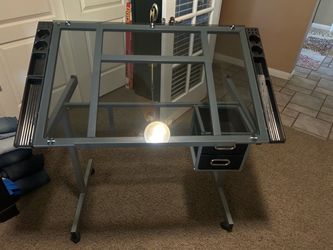 Adjustable Glass Top Drafting Table with Drawers