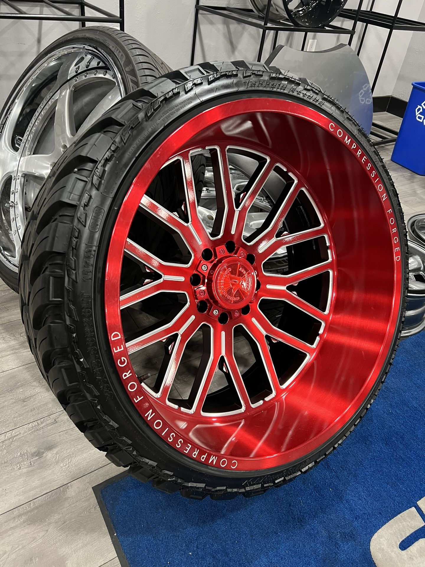 26x14 Axe wheels On 35” AMP MT Tires 8x70 F250 F350