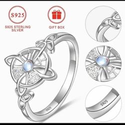 Women’s 1pc Elegant 925 Sterling Silver Celtic Knot Ring With Moons