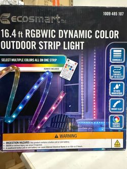 EcoSmart 16.4 ft. RGBWIC Dynamic Color Changing Dimmable Linkable Plug-In LED Outdoor Strip Light with Remote Control