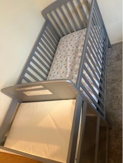 Gray Baby Crib with Changing Table