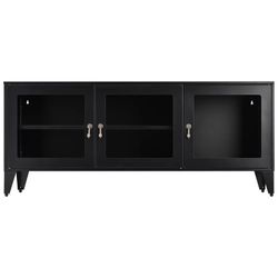 Tv Cabinet With Large Space 1 Shelf 3 Door Metal Home Tv Stand For Living Room Bedroom Black For Tvs Up To 55"