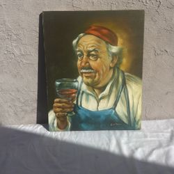Oil Painting Signed By C. Antanis Painted Realistic Depictions Of Vineyard Workers Enjoying Wine
