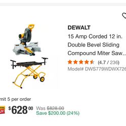 DEWALT 15 Amp Corded 12 in. Double Bevel Sliding Compound Miter Saw and 32-1/2 in. x 60 in. Rolling Miter Saw Stand