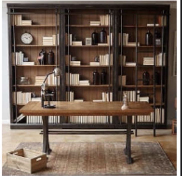 Tuscan 3 Pc Bookcase Bookshelf Wall Unit W Ladder, Desk, And 2 Leather Benches