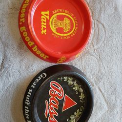Vintage Voss & Bass Beer Tin Ashtrays 8 Inch Round