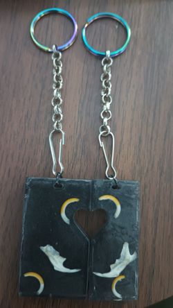 Ethically Sourced Rodent Jaw Bone & Teeth Couple's Set Of 2 Keychains Oddity
