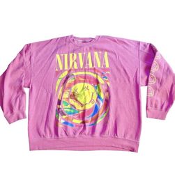 Nirvana Nevermind Spiral Smiley Face Crewneck Adult S/M Pink Multicolor