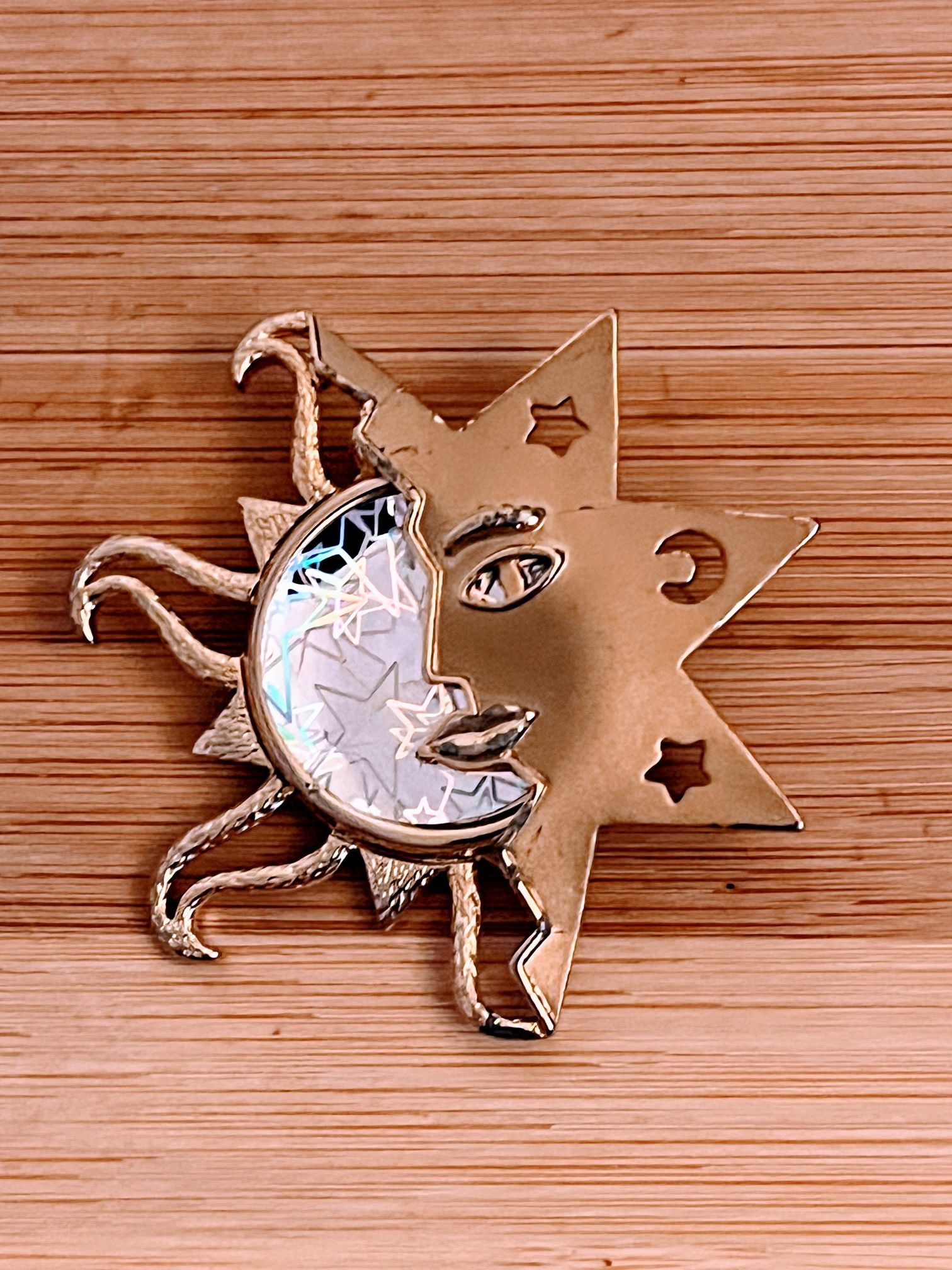 Vintage JJ Gold Tone Sun, Moon & Stars Brooch Metallic 1980s Modernist