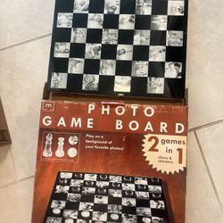 Glass Chess Board Glass Checkers Board Combo W Photo Chess GameBoard Open Box B2