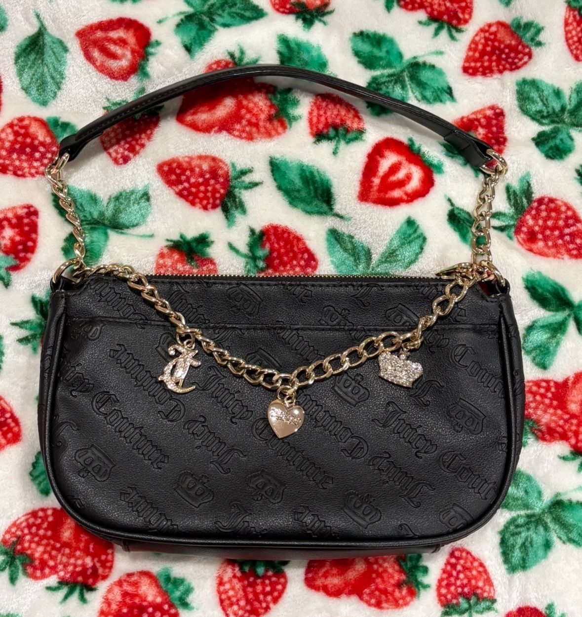 Juicy Couture Not Your Babe Shoulder Bag in black with gold chain and charm accents