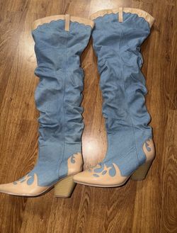 Cape Robbin Western Denim Knee High Slouch Cowboy Boots 11